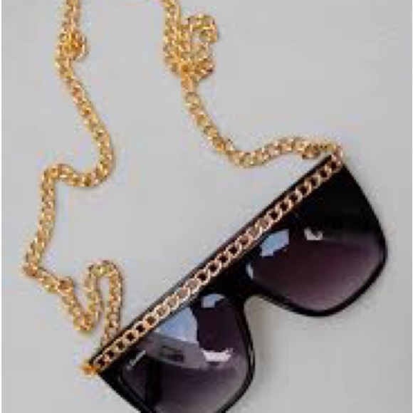 Accessories - Chic Black Sunglasses with Gold Chain Accent